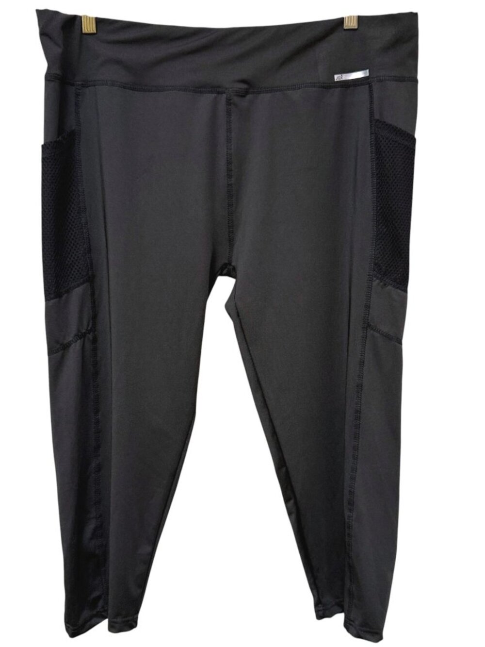 JGX Womens Plus Size 3X Black Performance Leggings Capri Stretch Mesh Pockets